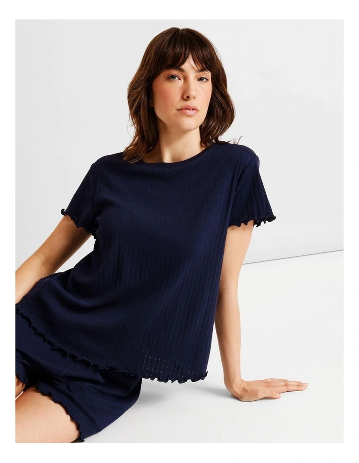 Everyday Pointelle Short Sleeve PJ Set SSOS26418N in Navy image 3