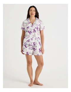 Serene Woven Short Sleeve Pyjama Set in Iris Floral Print