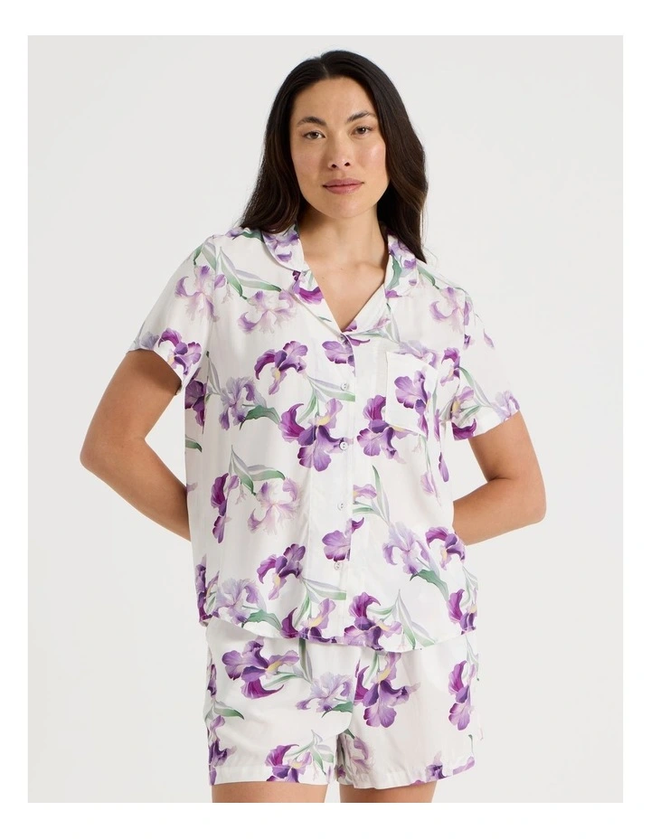 Serene Woven Short Sleeve Pyjama Set in Iris Floral Print image 2