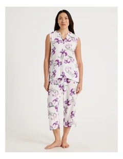 Serene Woven Singlet & Long Pant Pyjama Set in Iris Floral Print