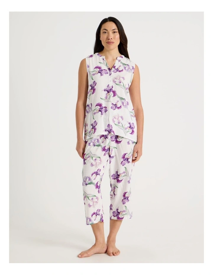 Serene Woven Singlet & Long Pant Pyjama Set in Iris Floral Print image 1
