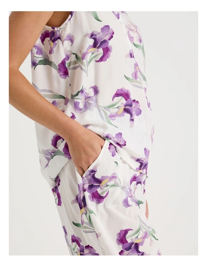 Serene Woven Singlet & Long Pant Pyjama Set in Iris Floral Print image 3
