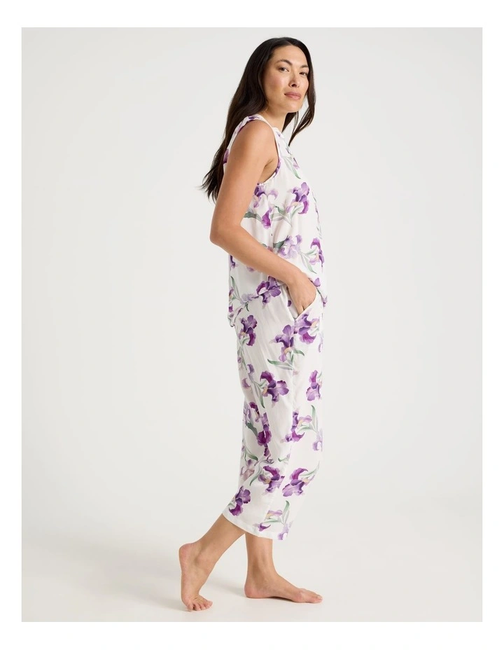 Serene Woven Singlet & Long Pant Pyjama Set in Iris Floral Print image 4