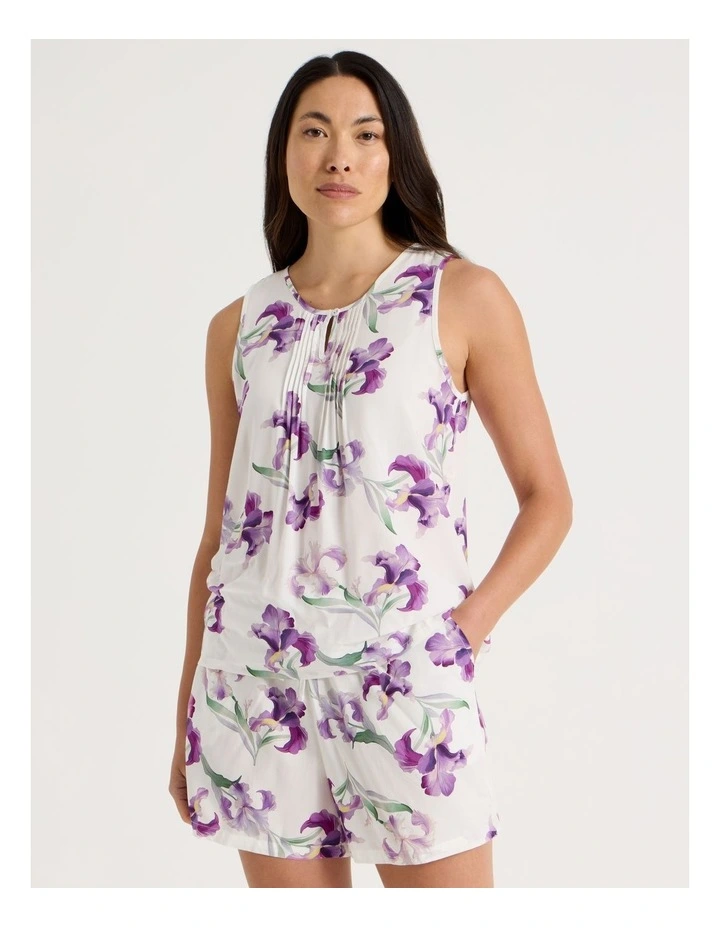 Serene Woven Singlet & Short Pyjama Set in Iris Floral Print image 1