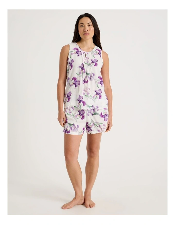 Serene Woven Singlet & Short Pyjama Set in Iris Floral Print image 2