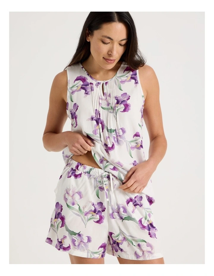 Serene Woven Singlet & Short Pyjama Set in Iris Floral Print image 3