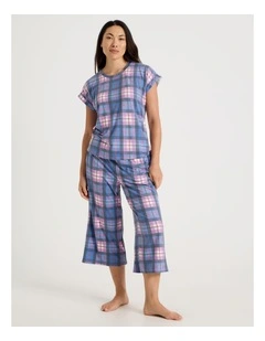 Short Sleeve Long Pant Pyjama Set in Lilac Check Print