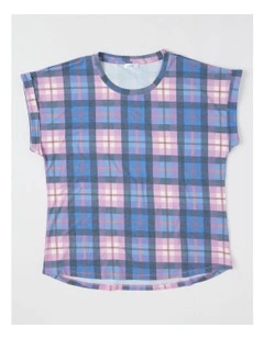 Short Sleeve Long Pant Pyjama Set in Lilac Check Print