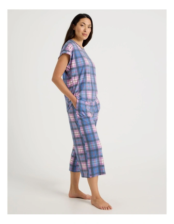 Short Sleeve Long Pant Pyjama Set in Lilac Check Print image 4