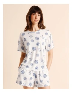 Everyday PVE Short Sleeve Short PJ Set in Seashells Print