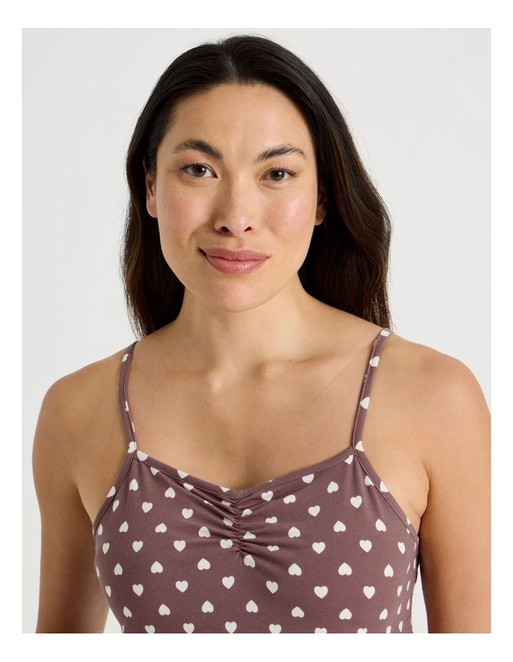 Fluted Edge Cami 3/4 Pant Pyjama Set in Taupe Heart Print image 2