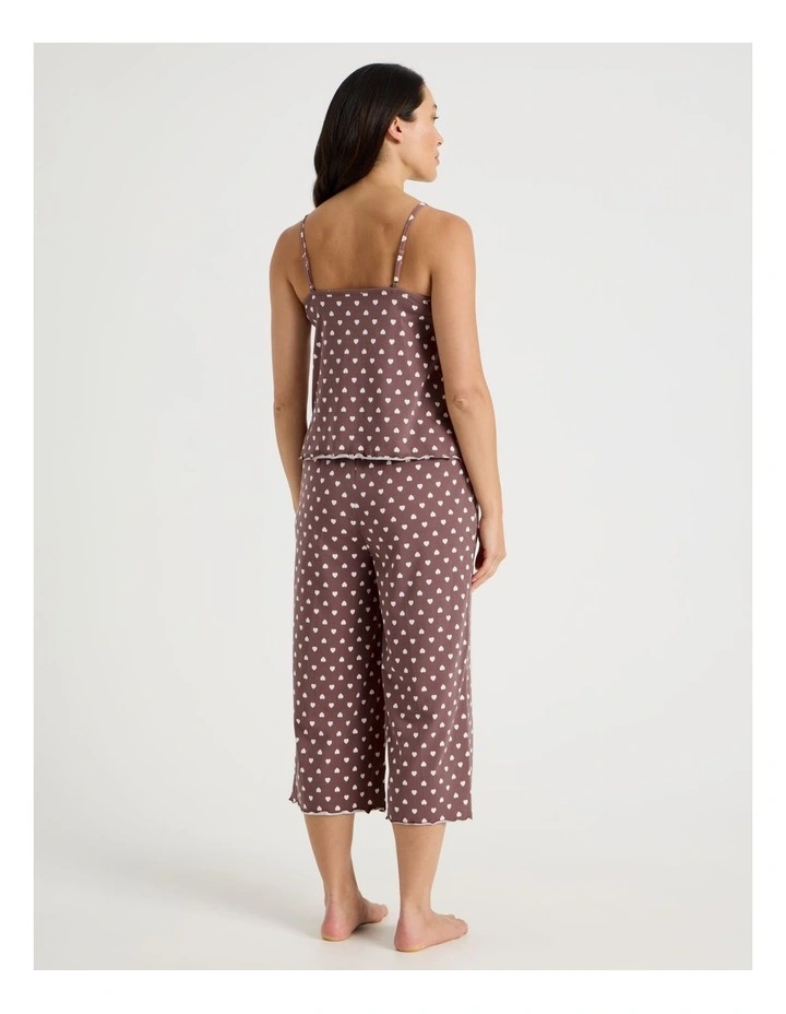 Fluted Edge Cami 3/4 Pant Pyjama Set in Taupe Heart Print image 4