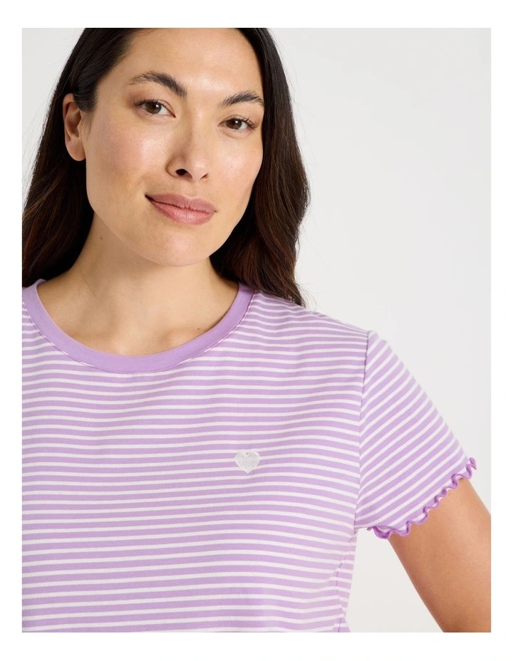 Fluted Edge Short Sleeve Pyjama Set in Lilac Stripe image 2