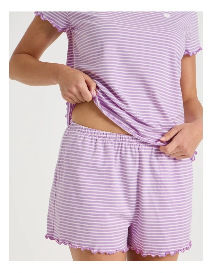 Fluted Edge Short Sleeve Pyjama Set in Lilac Stripe image 4