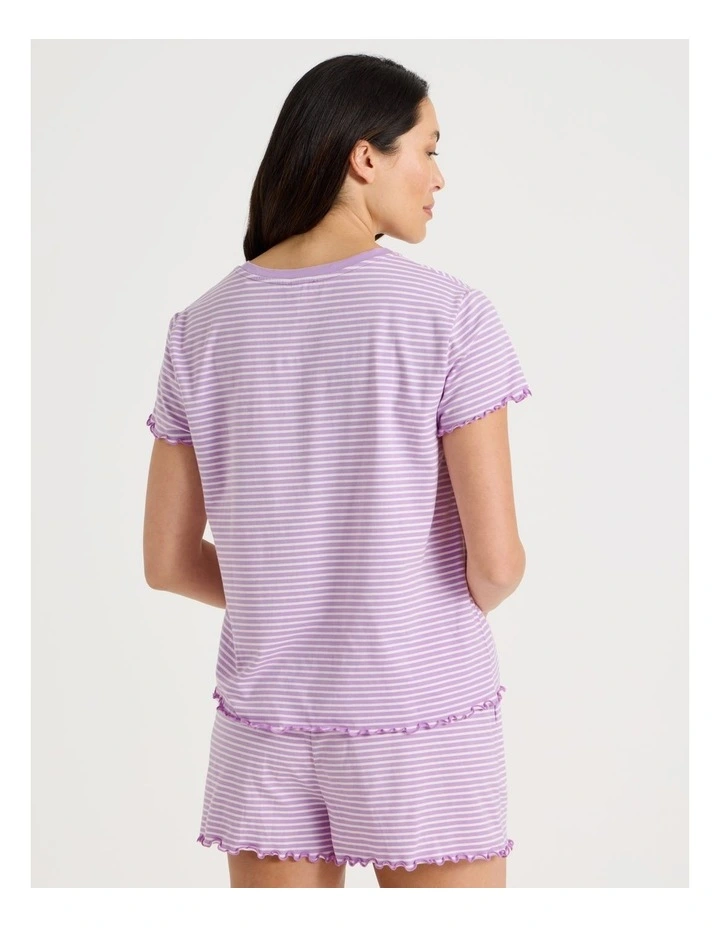 Fluted Edge Short Sleeve Pyjama Set in Lilac Stripe image 5