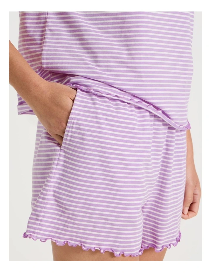 Fluted Edge Short Sleeve Pyjama Set in Lilac Stripe image 6