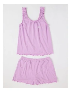 Fluted Edge Short Sleeve Pyjama Set in Lilac