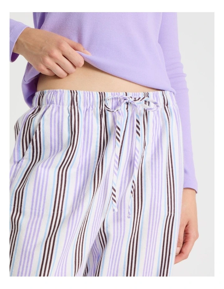 Flannel Long Sleeve Knit / Flannelette Pant PJ Set in Lilac Stripe Print image 4