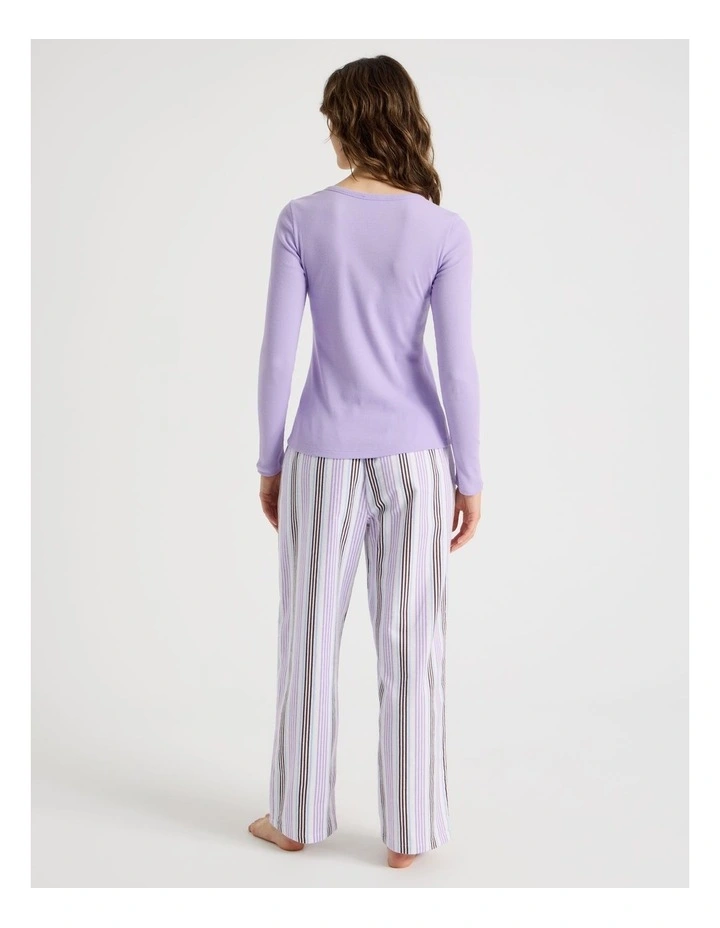 Flannel Long Sleeve Knit / Flannelette Pant PJ Set in Lilac Stripe Print image 6