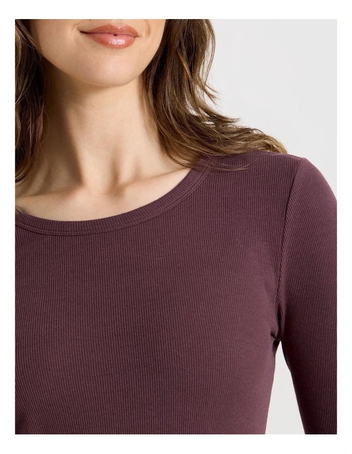 Flannel Long Sleeve Knit Top & Flannelette Pant PJ Set in Raisin & Lilac Check Print image 3