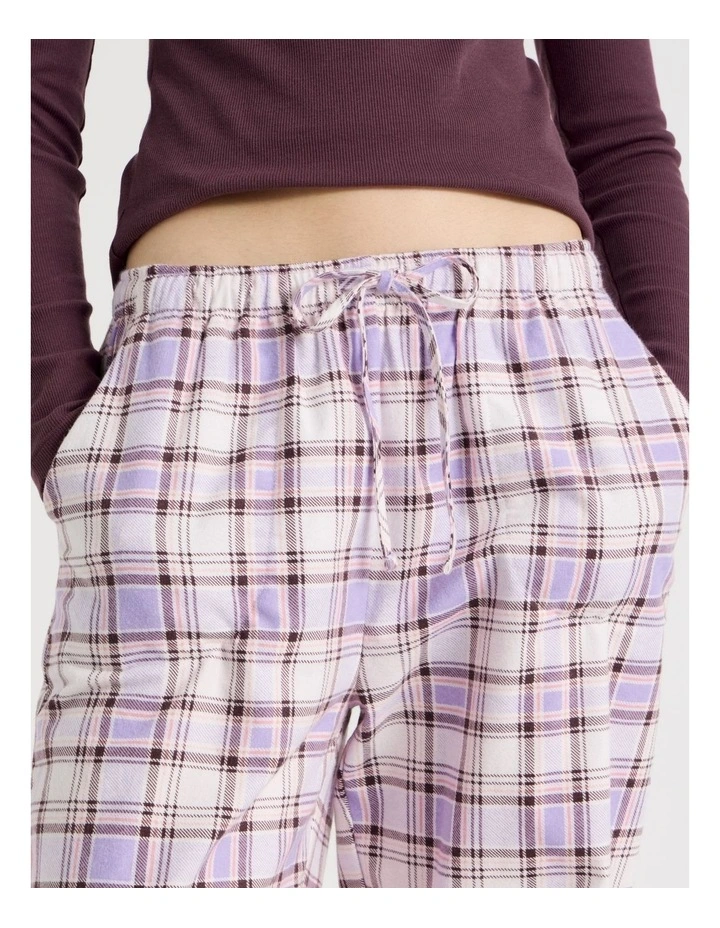 Flannel Long Sleeve Knit Top & Flannelette Pant PJ Set in Raisin & Lilac Check Print image 4