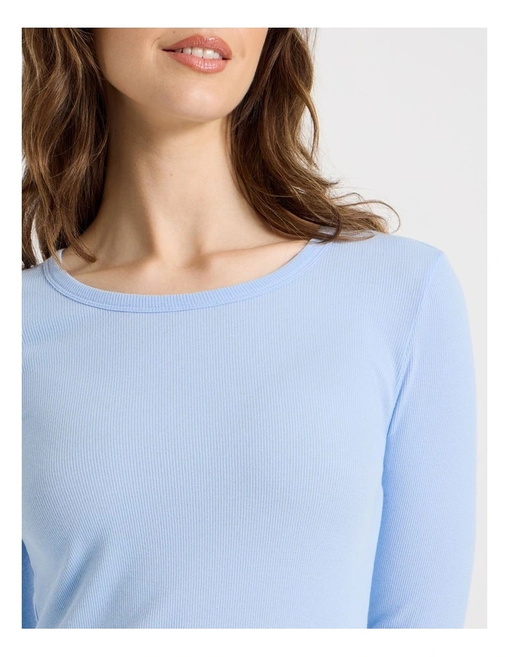 Flannel Long Sleeve Knit Top & Flannelette Pant PJ Set in Blue Check Print image 3