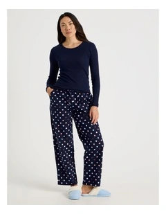 Flannel Long Sleeve Knit & Flannelette Pant Pyjama Set in Navy Hearts Print