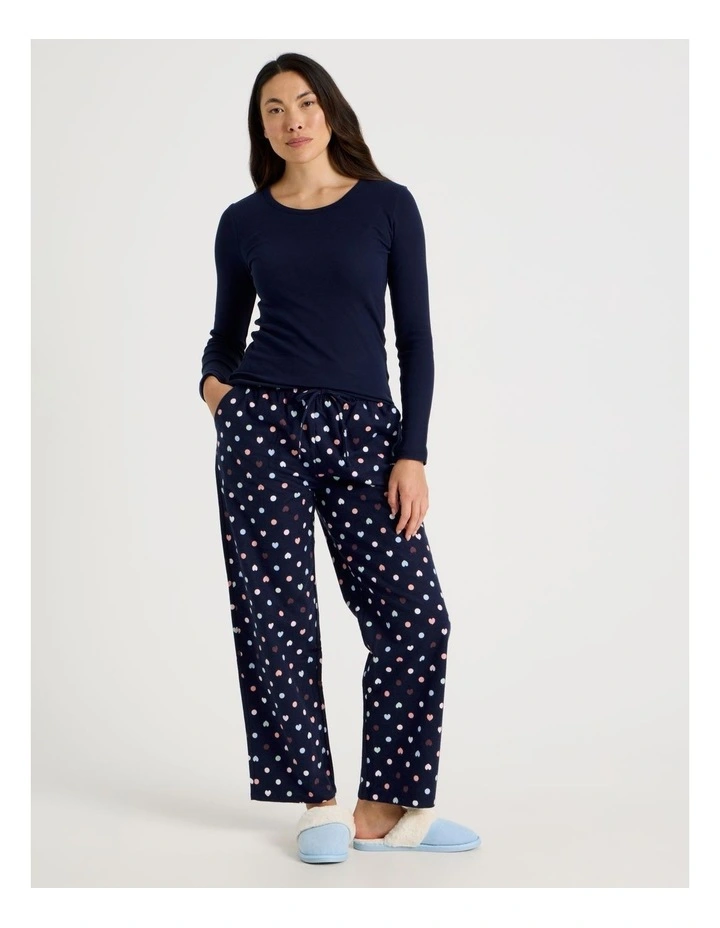Flannel Long Sleeve Knit & Flannelette Pant Pyjama Set in Navy Hearts Print image 1