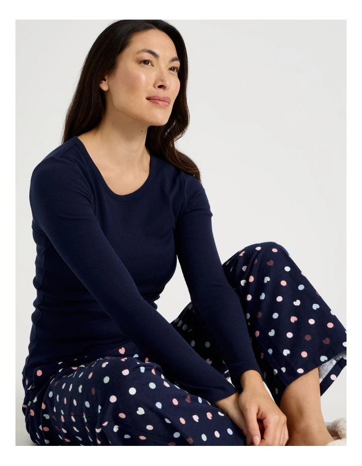 Flannel Long Sleeve Knit & Flannelette Pant Pyjama Set in Navy Hearts Print image 2