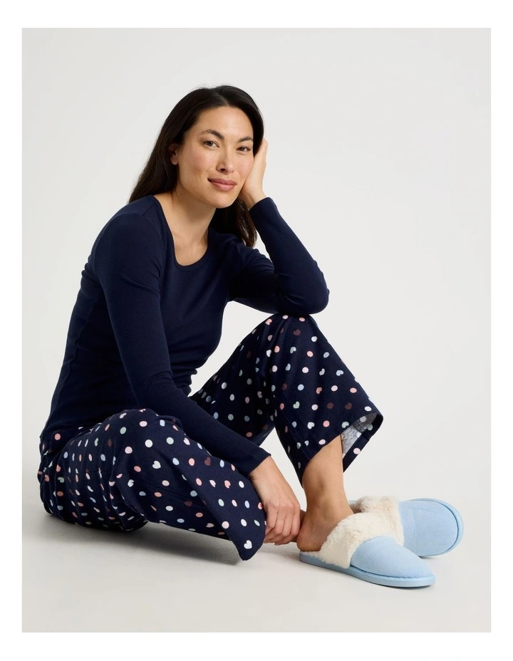Flannel Long Sleeve Knit & Flannelette Pant Pyjama Set in Navy Hearts Print image 4