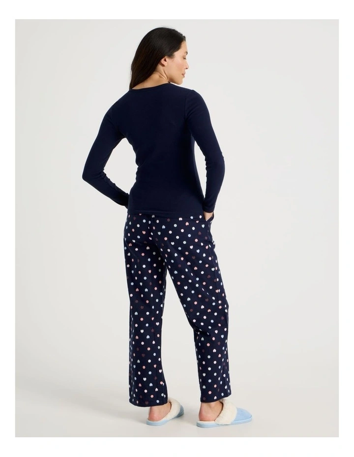 Flannel Long Sleeve Knit & Flannelette Pant Pyjama Set in Navy Hearts Print image 5