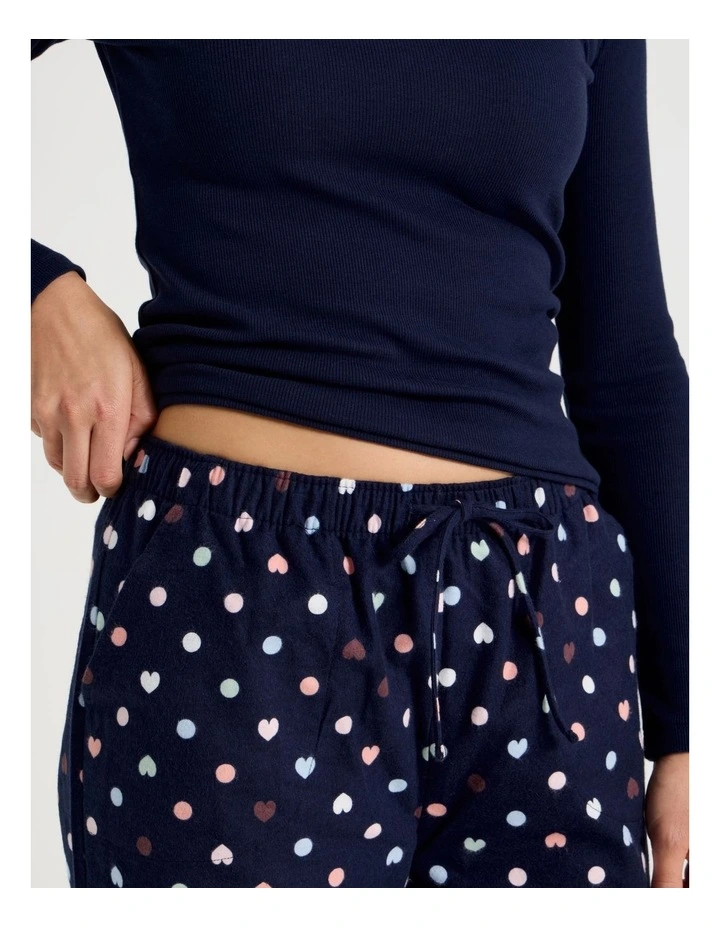 Flannel Long Sleeve Knit & Flannelette Pant Pyjama Set in Navy Hearts Print image 6