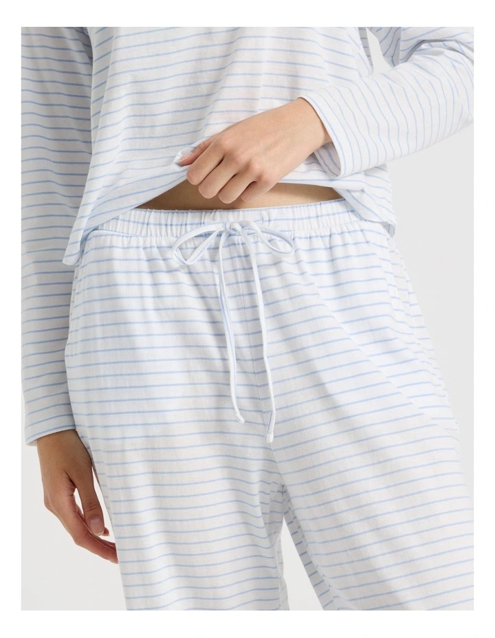 Everyday Half Placket Long Sleeve Long PJ Set in White Y/D Stripe image 4