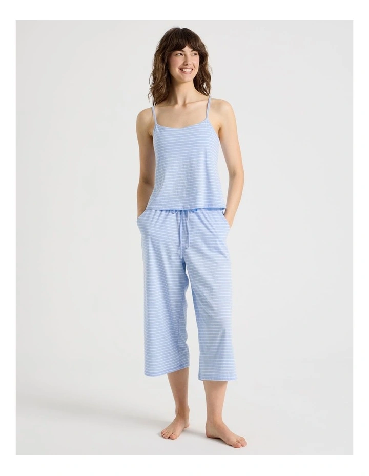 Everyday Cami 3/4 Pant PJ Set in Blue Y/D Stripe image 3