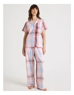 Short Sleeve Long Pant PJ Set in Pink Check Print