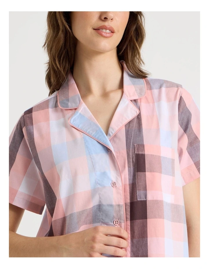 Short Sleeve Long Pant PJ Set in Pink Check Print image 2