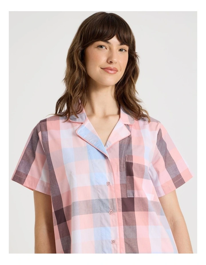 Short Sleeve Long Pant PJ Set in Pink Check Print image 3