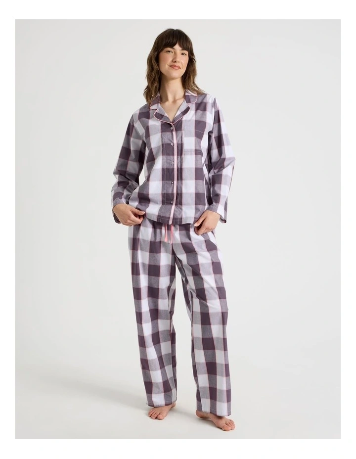 Long Sleeve Long Pant PJ Set in Raisin Gingham Print image 1