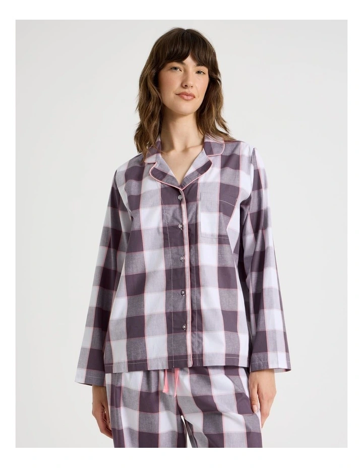 Long Sleeve Long Pant PJ Set in Raisin Gingham Print image 2