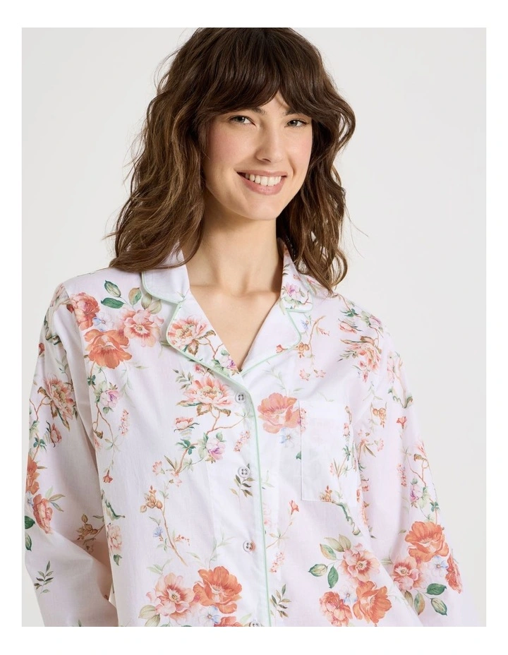 Cotton Long Sleeve PJ Set in White Floral Print image 2