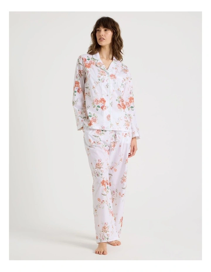 Cotton Long Sleeve PJ Set in White Floral Print image 4