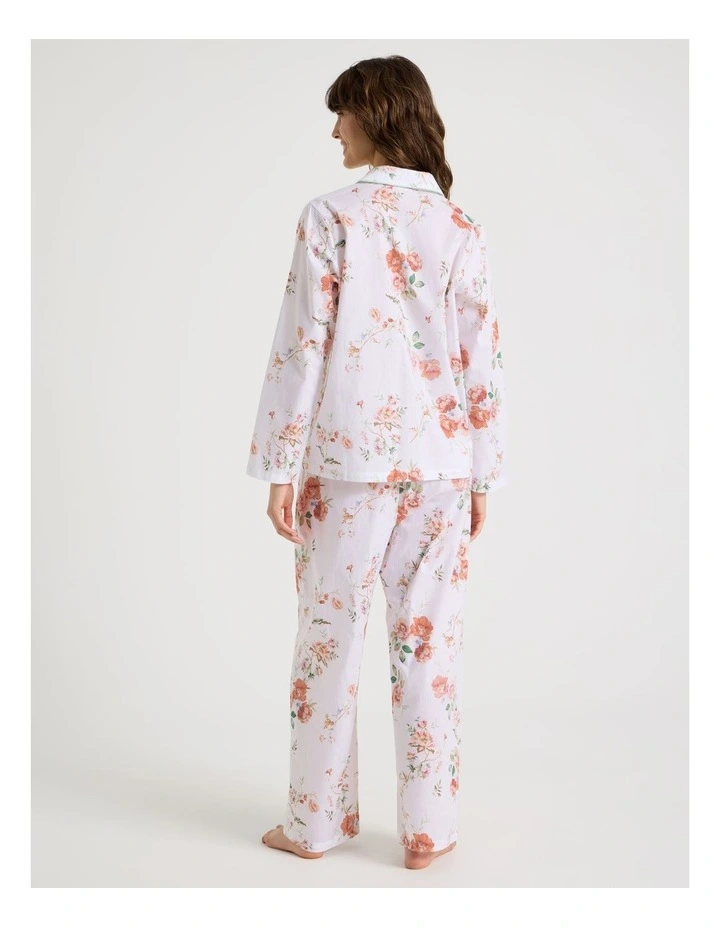 Cotton Long Sleeve PJ Set in White Floral Print image 5