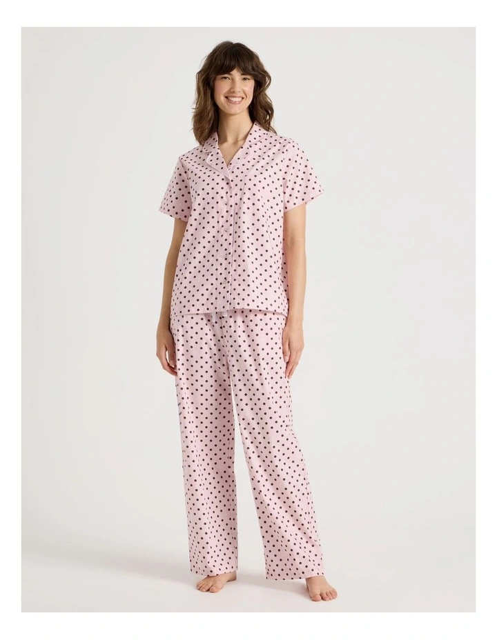 Short Sleeve Long Pant PJ Set in Pink Spot Print image 2