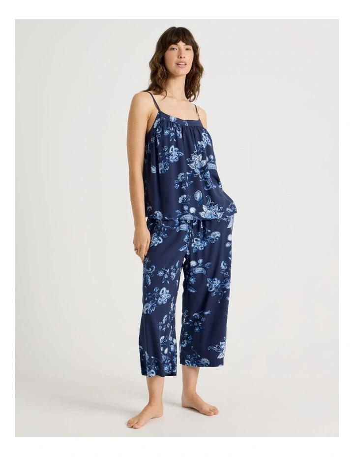 Viscose Cami 3/4 Pyjama Set in Navy Floral Print image 1