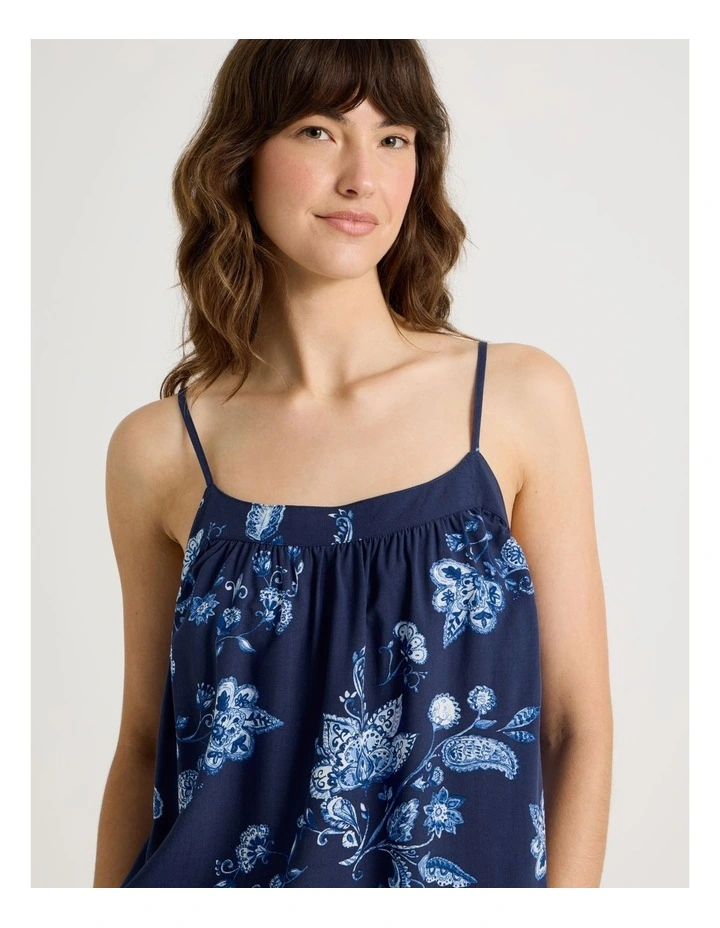 Viscose Cami 3/4 Pyjama Set in Navy Floral Print image 2