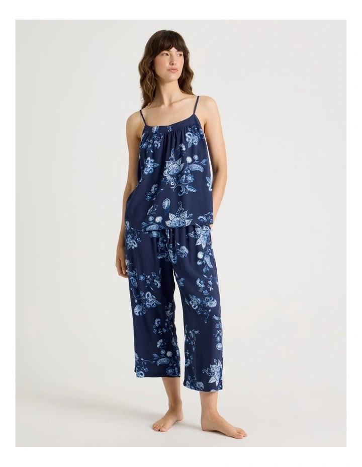 Viscose Cami 3/4 Pyjama Set in Navy Floral Print image 3
