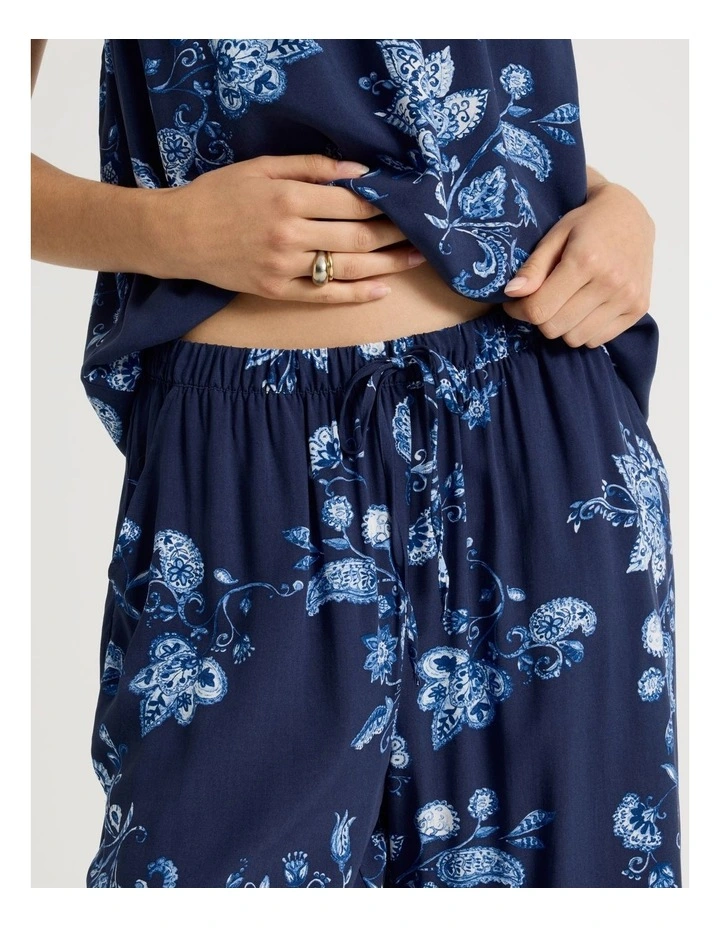 Viscose Cami 3/4 Pyjama Set in Navy Floral Print image 4