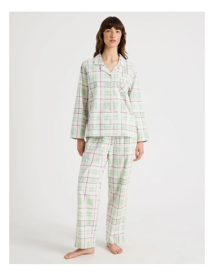 Flannelette Pyjama Set in Pistachio Check Print image 1