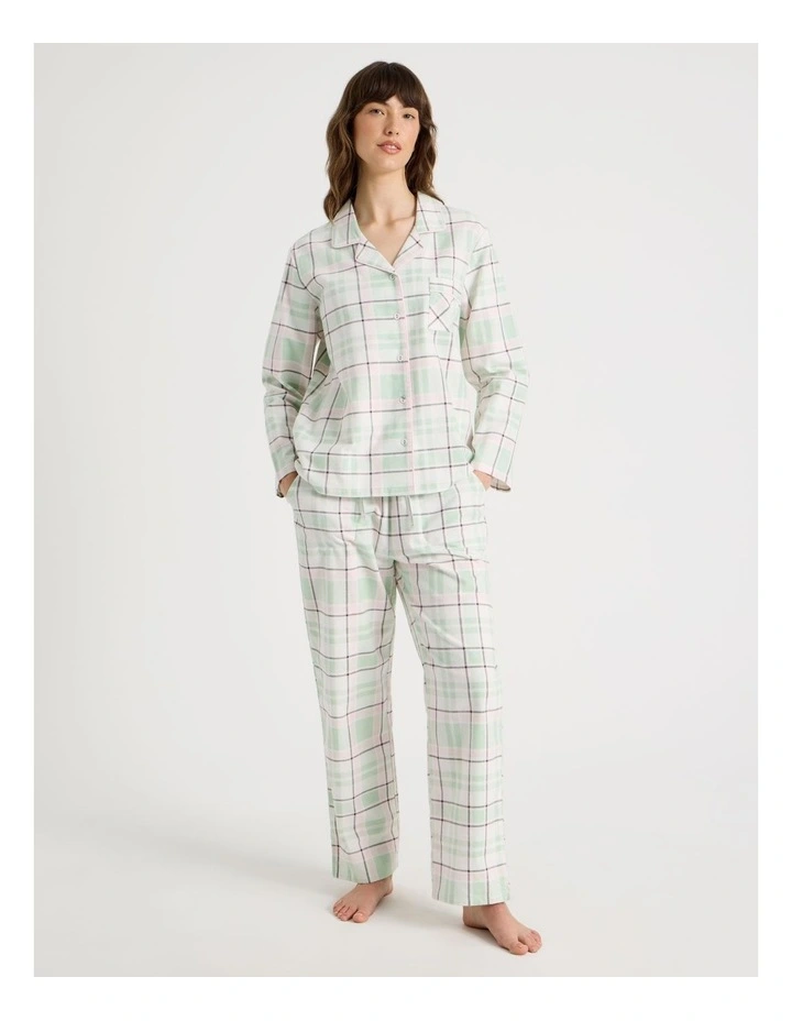 Flannelette Pyjama Set in Pistachio Check Print image 3