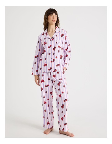 Flannelette Pyjama Set in Strawberry Stripe Print